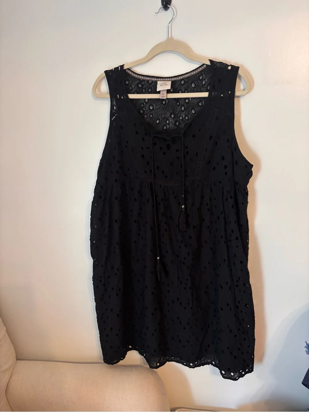 Knox Rose Black Eyelet Sleeveless Peasant Dress